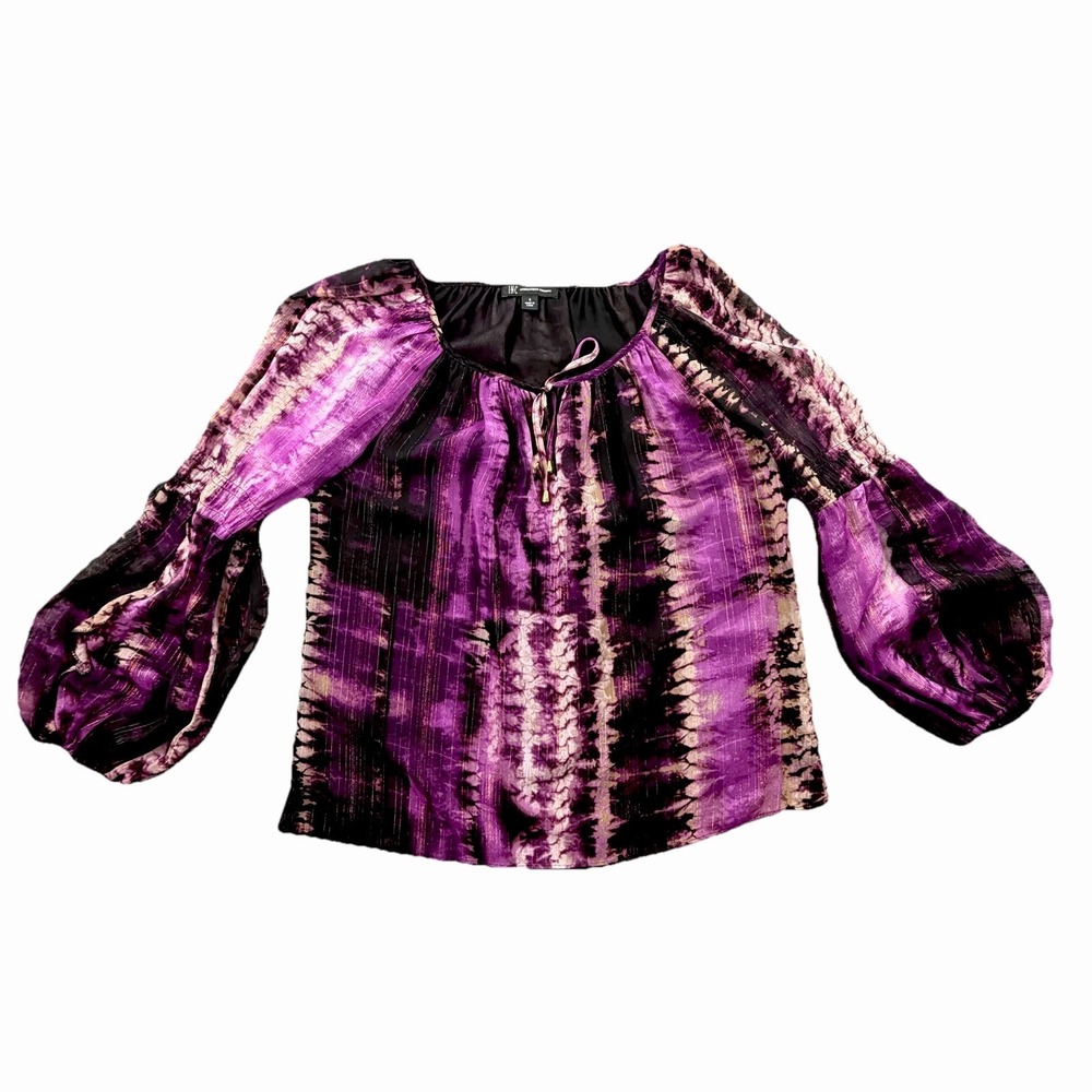 INC Purple Tie Dye Boho Peasant Blouse Balloon Sleeve Small‎